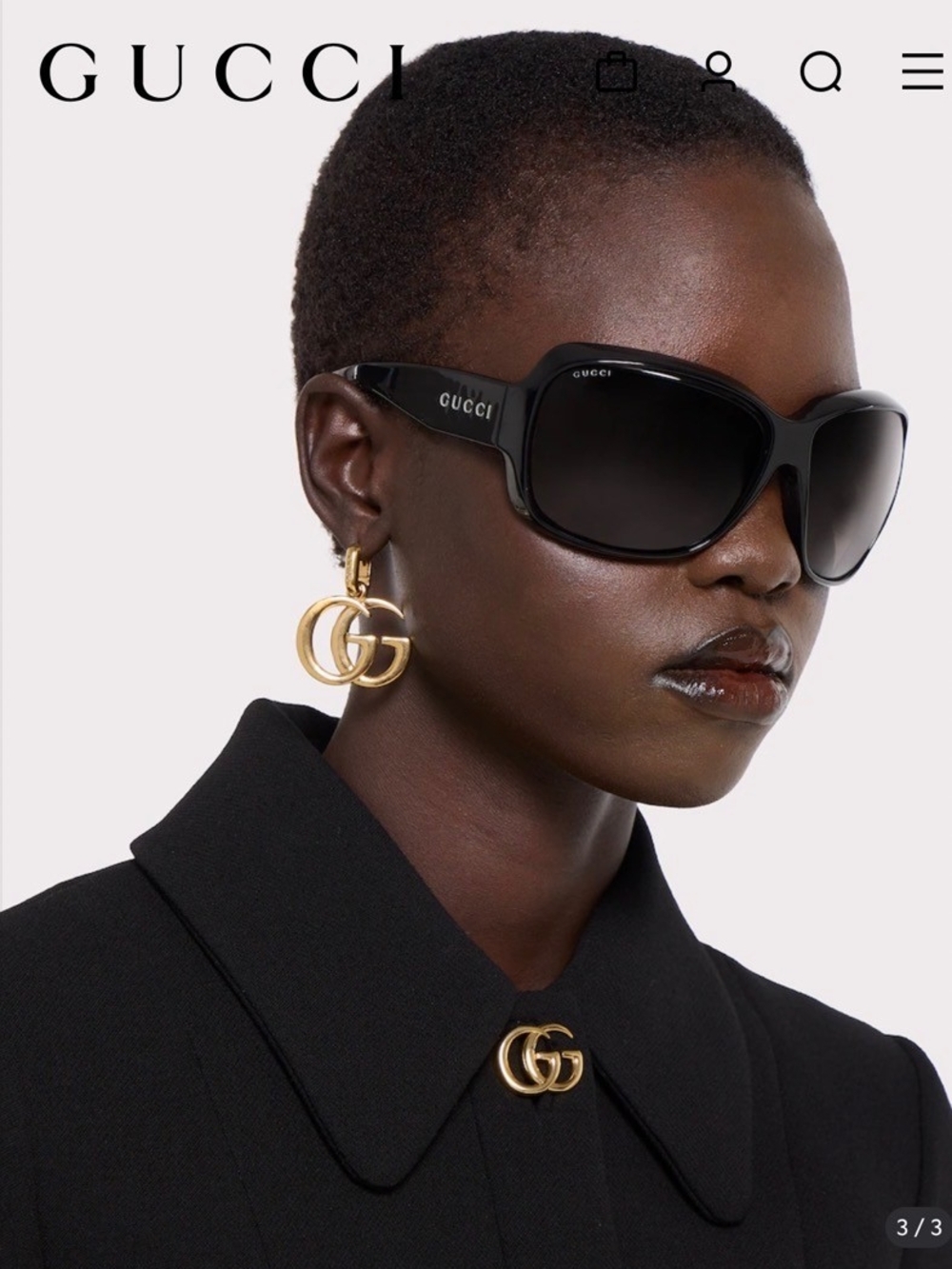 Gucci Fashion Jewelry Gold Double-Circle Crystal Hoop Earrings